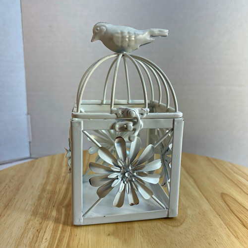 White metal cage - white, candle